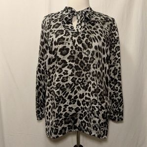 Michael Kors Leopard Print Long Sleeve Blouse